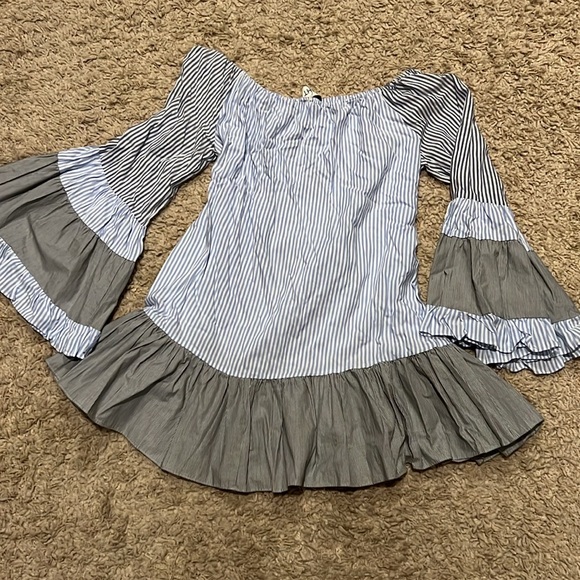 NWOT 1st Sight Blue White Stripe Medium Women's Ruffle Dress Top - Picture 8 of 10